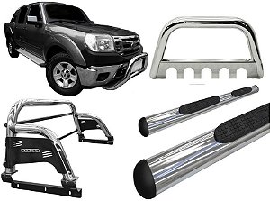 Kit Quebra Mato Estribo Oval Santo Antônio H3 Ranger 97/12 Cromado