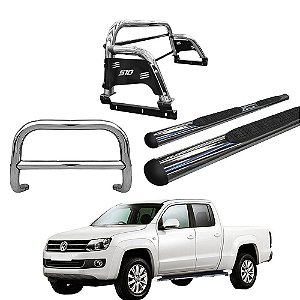 Kit Quebra Mato Estribo Oval Santo Antônio H3 Amarok CD Cromado