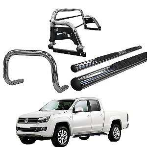Kit Quebra Mato Estribo Oval Santo Antônio H3 Amarok CD Cromado