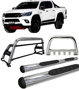 Kit Quebra Mato Estribo Oval Santo Antônio H2 Hilux 16/20 Cromado