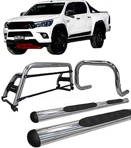 Kit Quebra Mato Estribo Oval Santo Antônio H2 Hilux 16/20 Cromado