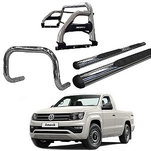 Kit Quebra Mato Estribo Oval Santo Antônio H2/Amarok CS Cromado