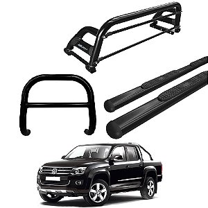 Kit Quebra Mato Estribo Oval Santo Antônio H2 Amarok CD Preto