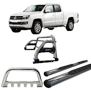 Kit Quebra Mato Estribo Oval Santo Antônio H2 Amarok CD Cromado