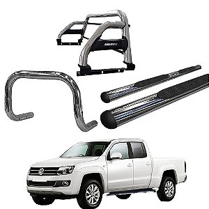 Kit Quebra Mato Estribo Oval Santo Antônio H2 Amarok CD Cromado