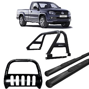 Kit Quebra Mato Estribo Oval Santo Antônio Duplo/Amarok CS Preto