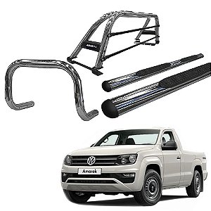 Kit Quebra Mato Estribo Oval Santo Antônio Duplo/Amarok CS Cromado