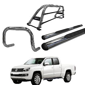 Kit Quebra Mato Estribo Oval Santo Antônio Duplo Amarok CD Cromado