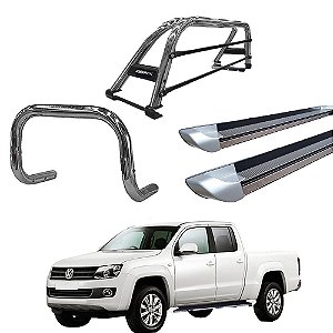 Kit Quebra Mato Estribo Oval Santo Antônio Duplo Amarok CD Cromado