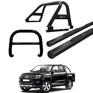 Kit Quebra Mato Estribo Oval Santo Antônio Amarok CD Preto