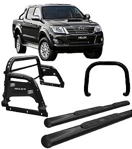 Kit Quebra Mato Estribo Oval Oblongo Santo Antônio H3 Hilux Preto