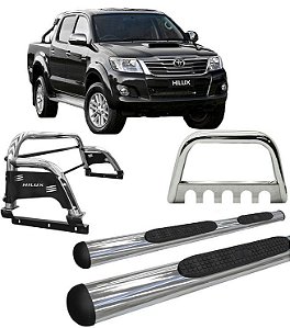 Kit Quebra Mato Estribo Oval Oblongo Santo Antônio H3 Hilux Cromado