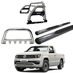 Kit Quebra Mato Estribo Oblongo Santo Antônio H2/Amarok CS Cromado