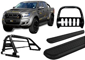 Kit Quebra Mato Estribo CH Santo Antônio H3 Ranger 13/20 Preto