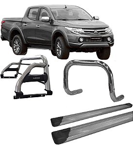 Kit Quebra Mato +Estribo Plat +Santo Anto H2 L200 20 Cromado
