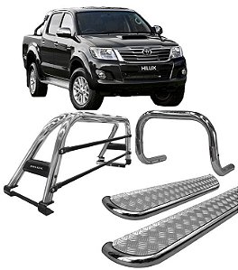 Kit quebra mato+Estr Chapa+Santo Ant DUPLO Hilux CROMO 05/15