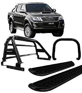 Kit quebra mato+Estribo Chapa+Sant Antonio DUPLO Hilux Preto