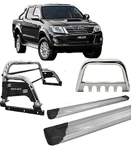 Kit quebra mato+Estribo Plat +Santo Ant H3 Hilux CROMO 05/15