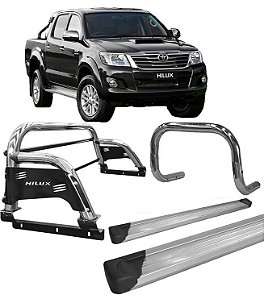 Kit quebra mato+Estribo Plat +Santo Ant H3 Hilux CROMO 05/15