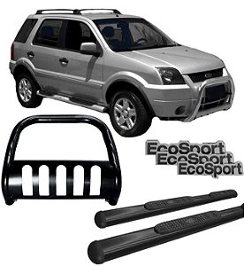 Kit quebra mato+estribo+3 adesivos ecosport até 2012