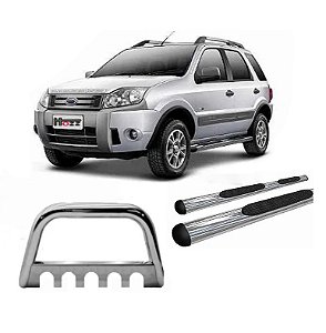 Estribo Tubolar Oval + Quebra Mato Cromado Ford Ecosport