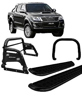 Kit Quebra Mato Estribo Chapa Santo Antônio H3 Hilux Preto
