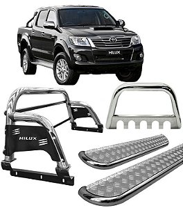 Kit Quebra Mato Estribo Chapa Santo Antônio H3 Hilux Cromado