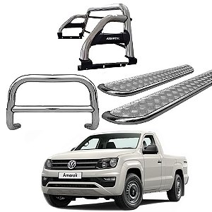 Kit Quebra Mato Estribo Chapa Santo Antônio H2/Amarok CS Cromado