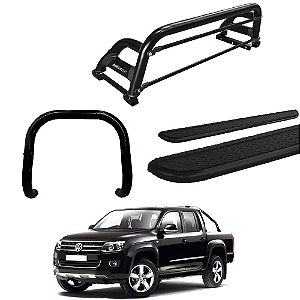 Kit Quebra Mato Estribo Chapa Santo Antônio  H2/Amarok CD Preto