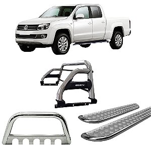 Kit Quebra Mato Estribo Chapa Santo Antônio H2 Amarok CD Cromado