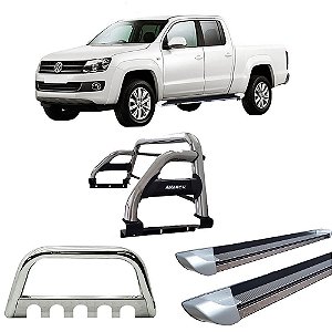 Kit Quebra Mato Estribo Chapa Santo Antônio H2 Amarok CD Cromado