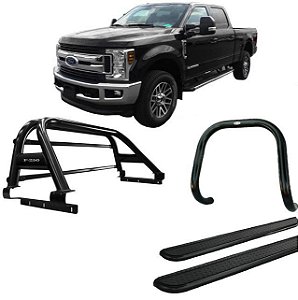 Kit Quebra Mato Estribo Chapa Santo Antônio F250 C Duplo Preto