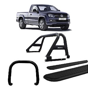 Kit Quebra Mato Estribo Chapa Santo Antônio Duplo/Amarok CS Preto