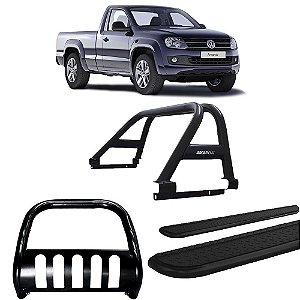 Kit Quebra Mato Estribo Chapa Santo Antônio Duplo/Amarok CS Preto