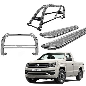 Kit Quebra Mato Estribo Chapa Santo Antônio Duplo/Amarok CS Cromado