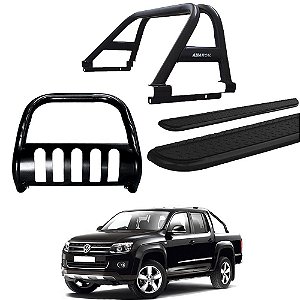 Kit Quebra Mato Estribo Chapa Santo Antônio Amarok CD Preto