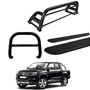 Kit Quebra Mato Estribo Chapa Santo Antônio Amarok CD Preto