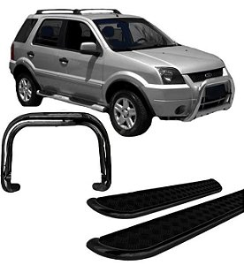 Kit Quebra Mato Estribo Chapa EcoSport 04 a 2007 Preto