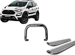 Kit Quebra Mato Estribo Chapa de Aço EcoSport 13/2020 Cromado