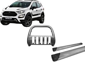 Kit Quebra Mato Estribo Chapa Aço EcoSport 13/2020 Cromado
