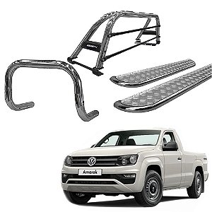 Kit Quebra Mato Estribo Alumínio Santo Duplo/Amarok CS Cromado