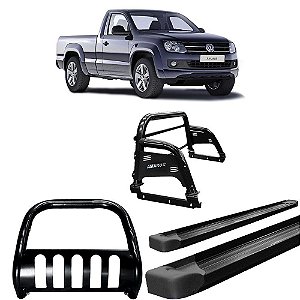 Kit Quebra Mato Estribo Alumínio Santo Antônio H3/Amarok CS Preto