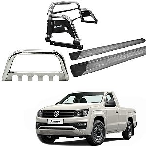 Kit Quebra Mato Estribo Alumínio Santo Antônio H3/Amarok CS Cromado