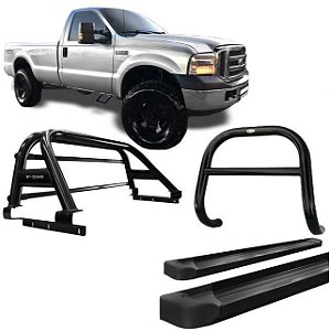 Kit Quebra Mato Estribo Alumínio Santo Antônio F250 C Simples Preto