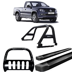 Kit Quebra Mato Estribo Alumínio Santo Antônio Duplo/Amarok CS Preto
