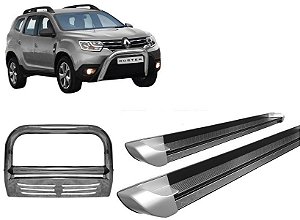 Kit Quebra Mato C/Chapa Estribo Personalizado Prata Duster