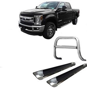 Kit Quebra Mato C/Chapa Estribo Personalizado Cromado F250