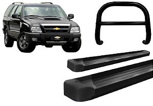 Kit Quebra Mato Barra Estribo Plataforma Preto Para Blazer
