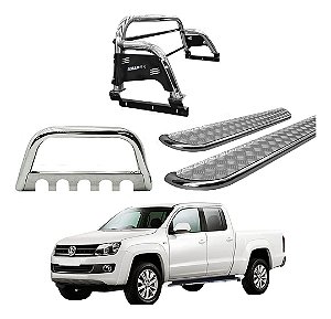 Kit Estribo Chapa/quebra Mato/santo Anth3 Amarok Cd Cromado
