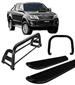 Kit Quebra Mato Estribo Santo Antônio H2 Hilux 05/15 Preto